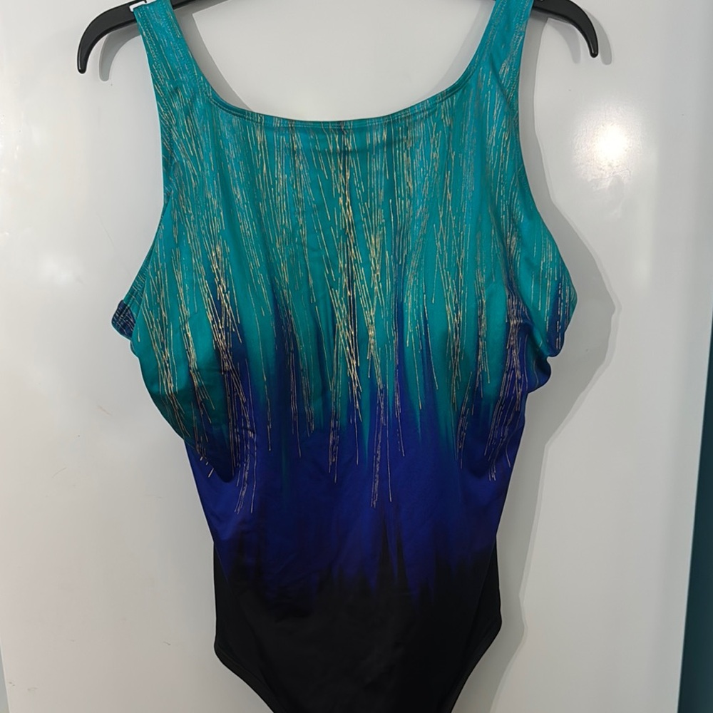 Teal and Blue Women's One Piece Swimsuit